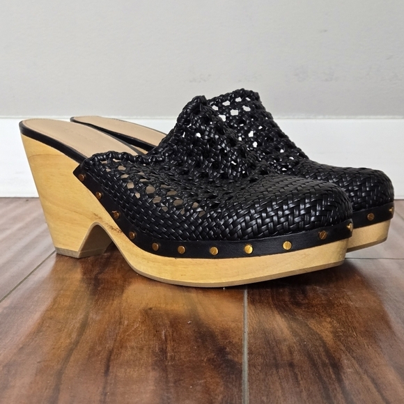 Veronica Beard Hardie Woven Leather Clogs Black Size 10 - Picture 3 of 12